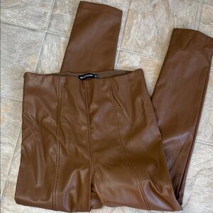 PrettyLittleThing Chocolate Brown Faux Leather High-Waist Leggings